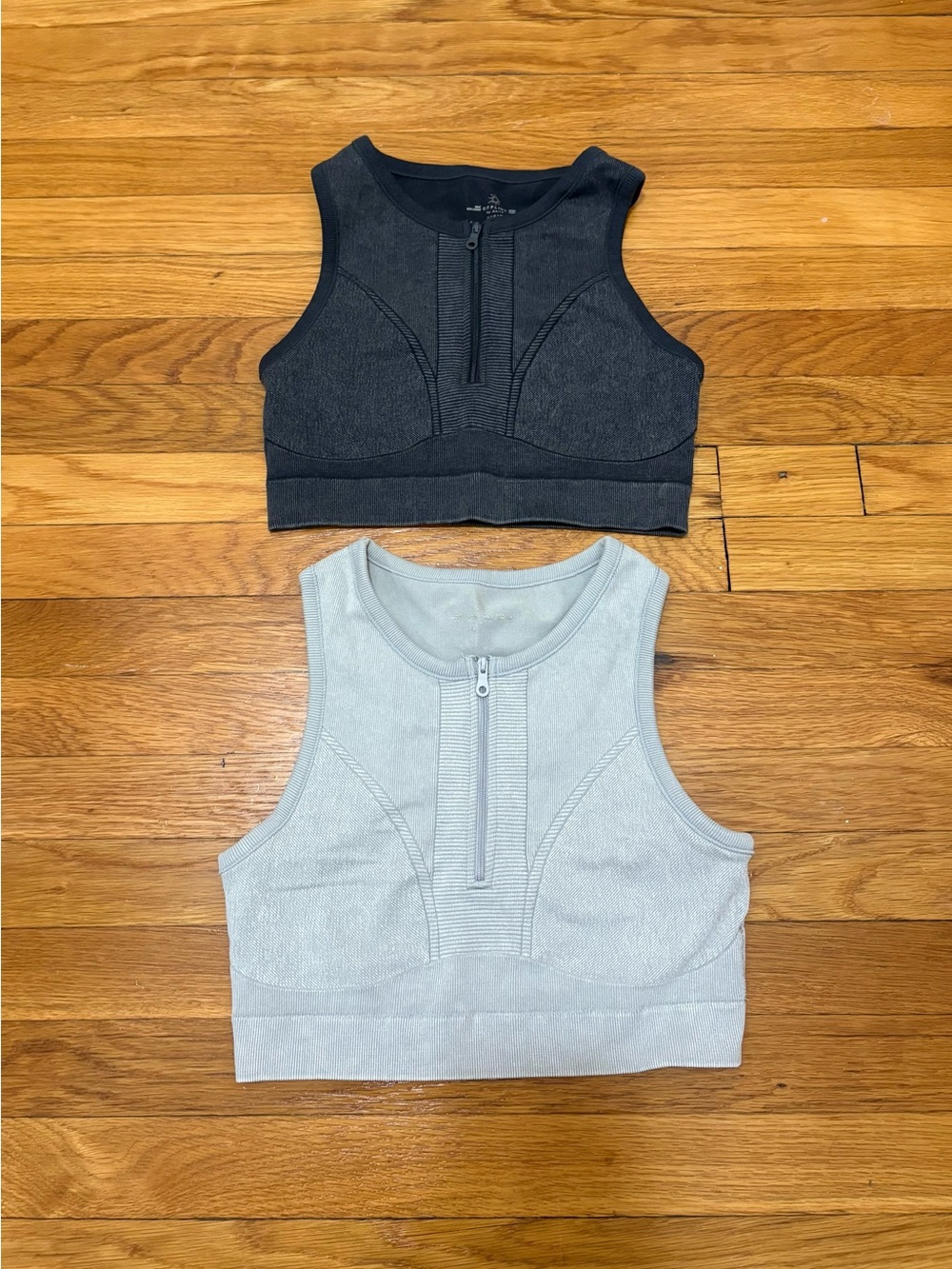 Aerie Offline Zip-Front Long-Line Sports Bras - Charcoal & Light Gray